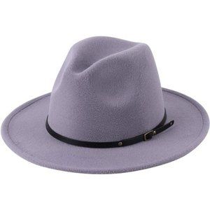 Lanzom Womens Classic Wide Brim Floppy Panama Hat Belt Buckle Wool Fedora Hat